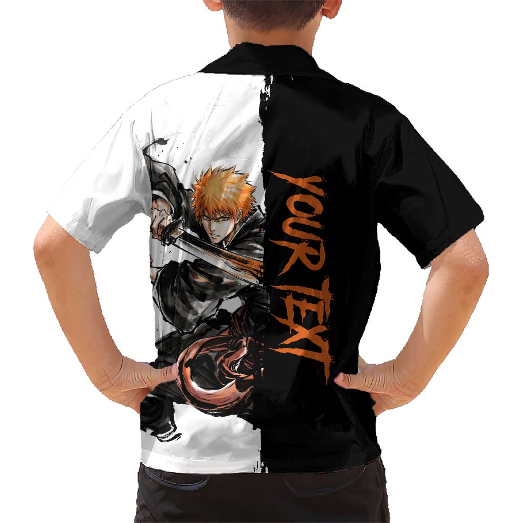 Personalized Ichigo Kurosaki Family Matching Off The Shoulder Long Sleeve Dress and Hawaiian Shirt Ink Splash Anime Brush Style