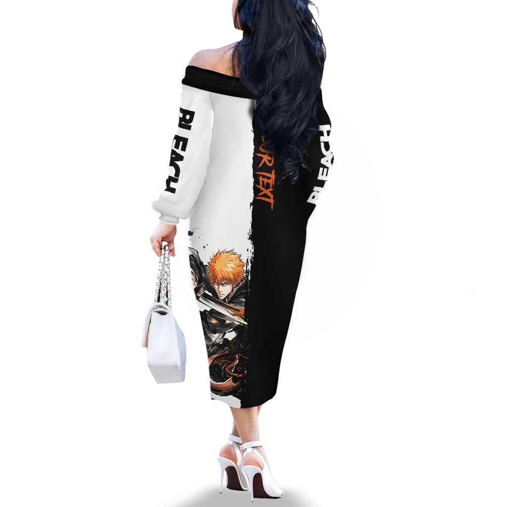Personalized Ichigo Kurosaki Family Matching Off The Shoulder Long Sleeve Dress and Hawaiian Shirt Ink Splash Anime Brush Style