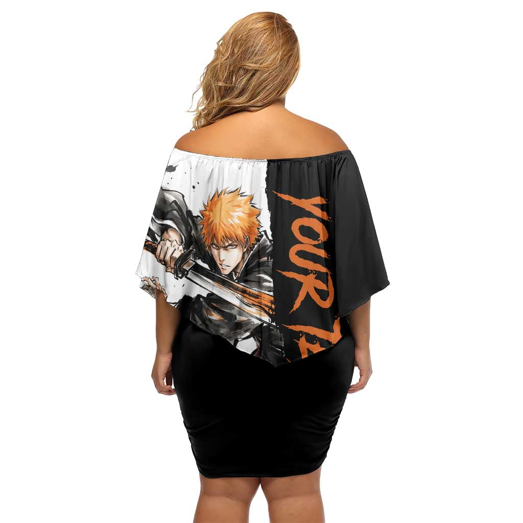 Personalized Ichigo Kurosaki Family Matching Off Shoulder Short Dress and Hawaiian Shirt Ink Splash Anime Brush Style