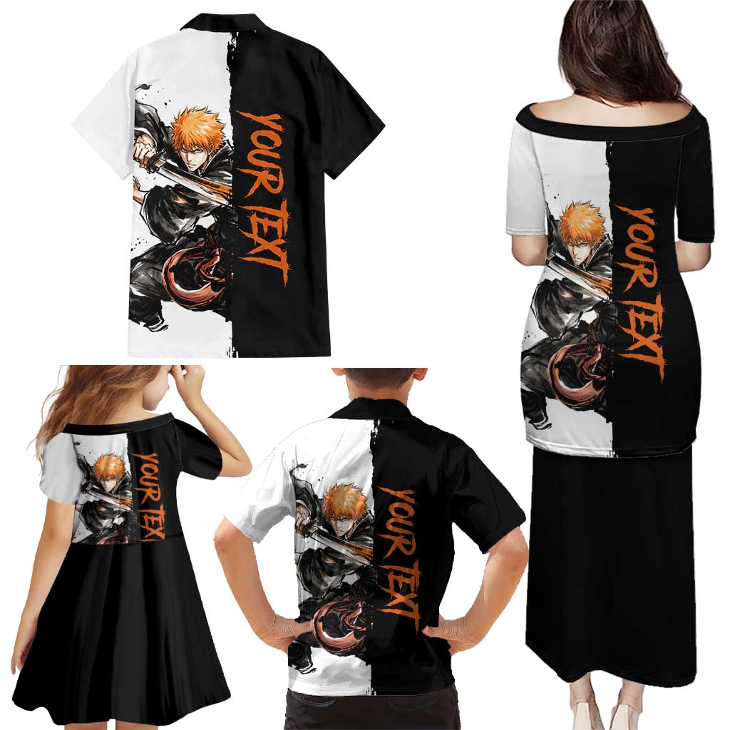 Personalized Ichigo Kurosaki Family Matching Puletasi and Hawaiian Shirt Ink Splash Anime Brush Style