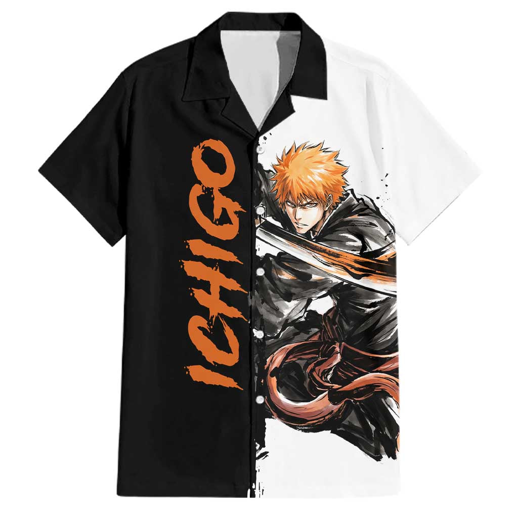 Personalized Ichigo Kurosaki Family Matching Short Sleeve Bodycon Dress and Hawaiian Shirt Ink Splash Anime Brush Style