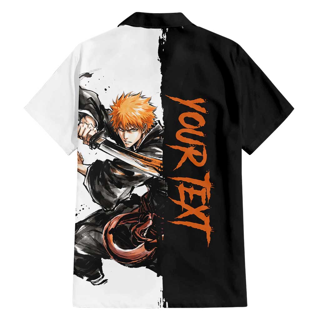 Personalized Ichigo Kurosaki Family Matching Summer Maxi Dress and Hawaiian Shirt Ink Splash Anime Brush Style