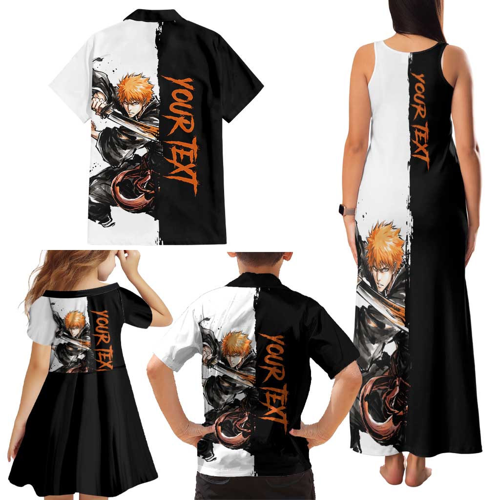 Personalized Ichigo Kurosaki Family Matching Tank Maxi Dress and Hawaiian Shirt Ink Splash Anime Brush Style