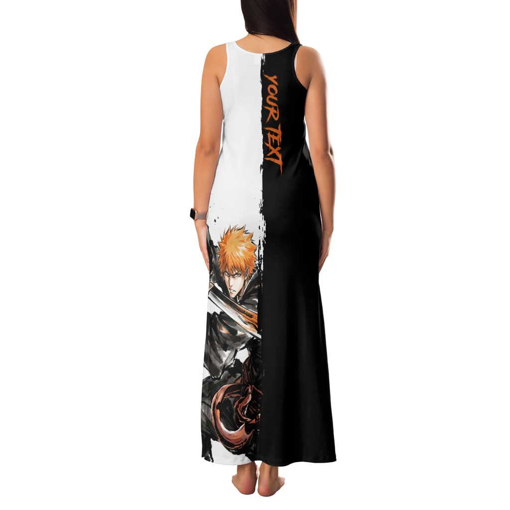 Personalized Ichigo Kurosaki Family Matching Tank Maxi Dress and Hawaiian Shirt Ink Splash Anime Brush Style
