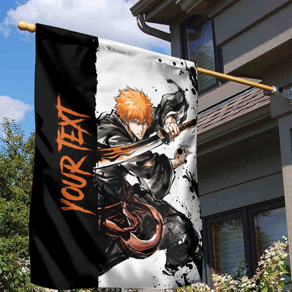 Personalized Ichigo Kurosaki Garden Flag Ink Splash Anime Brush Style