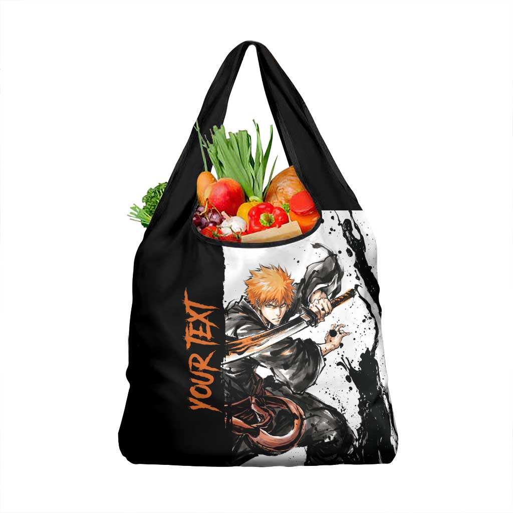 Personalized Ichigo Kurosaki Grocery Bag Ink Splash Anime Brush Style
