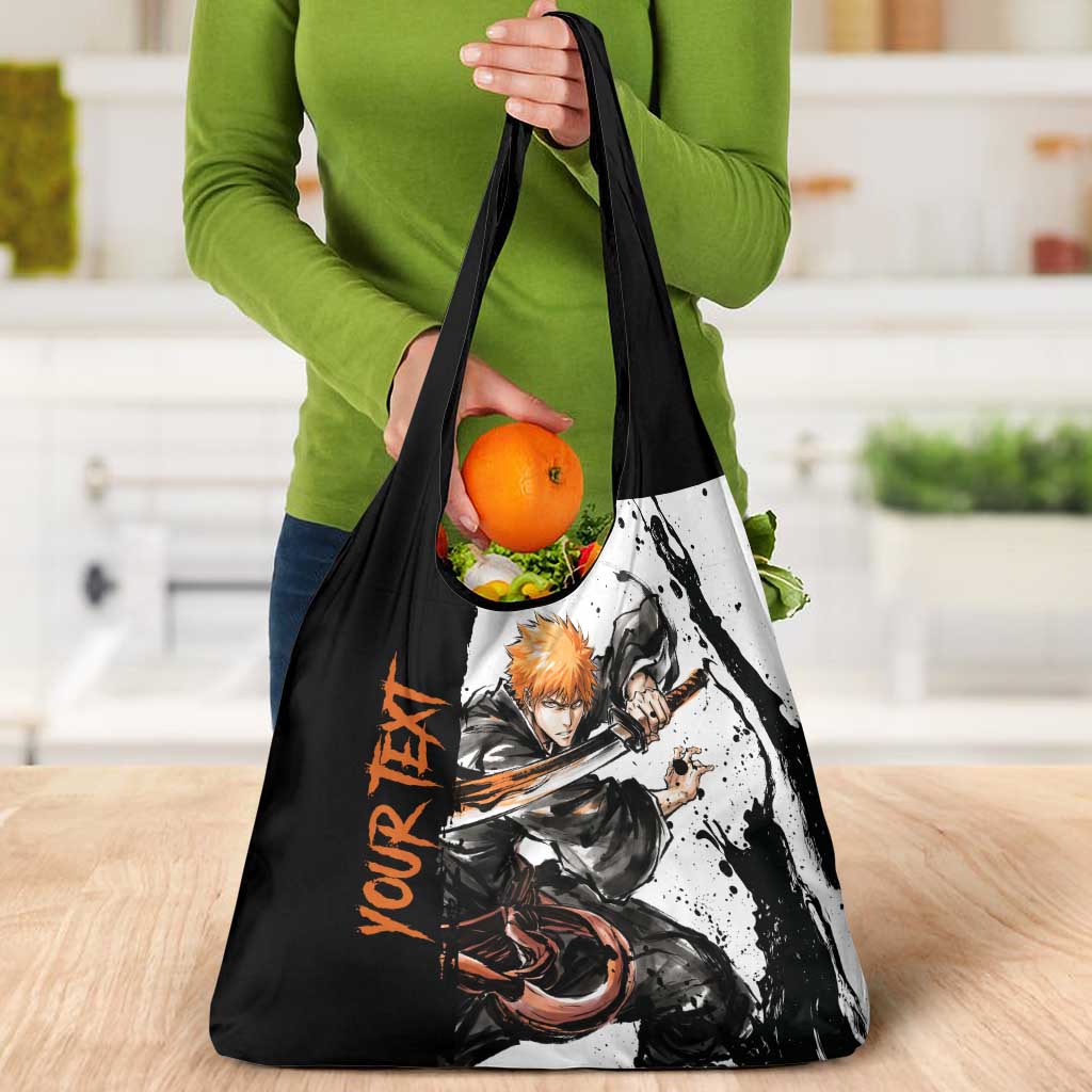 Personalized Ichigo Kurosaki Grocery Bag Ink Splash Anime Brush Style