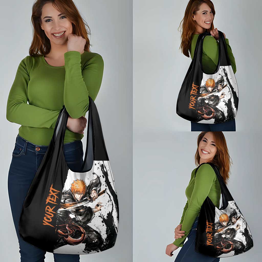 Personalized Ichigo Kurosaki Grocery Bag Ink Splash Anime Brush Style