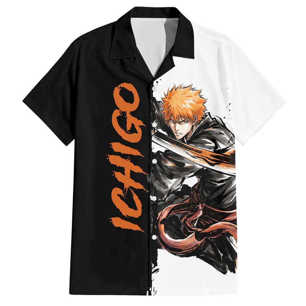 Personalized Ichigo Kurosaki Hawaiian Shirt Ink Splash Anime Brush Style