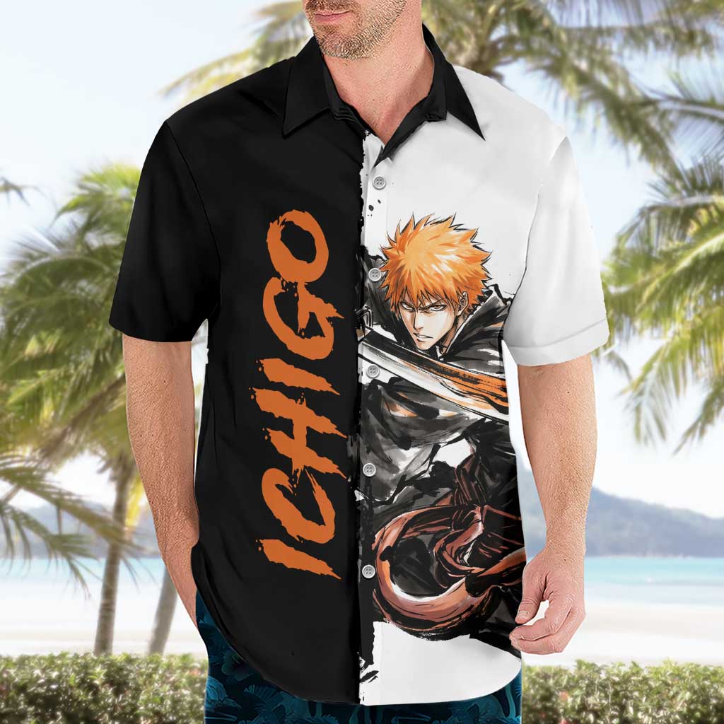 Personalized Ichigo Kurosaki Hawaiian Shirt Ink Splash Anime Brush Style