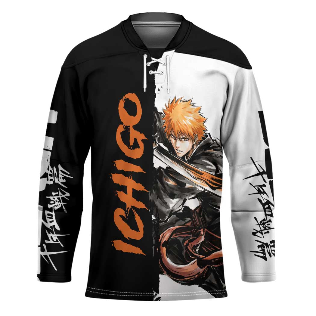 Personalized Ichigo Kurosaki Hockey Jersey Ink Splash Anime Brush Style