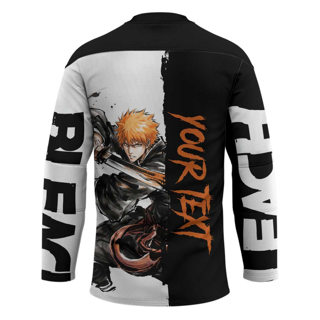 Personalized Ichigo Kurosaki Hockey Jersey Ink Splash Anime Brush Style