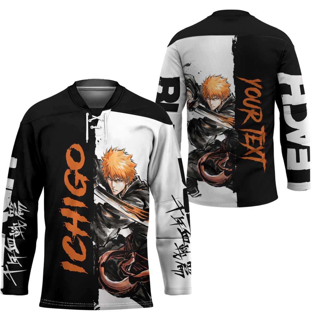 Personalized Ichigo Kurosaki Hockey Jersey Ink Splash Anime Brush Style