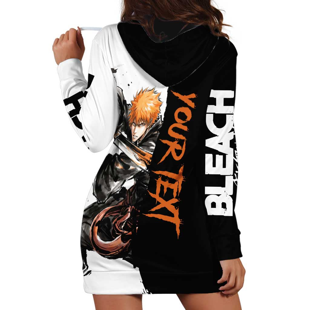 Personalized Ichigo Kurosaki Hoodie Dress Ink Splash Anime Brush Style