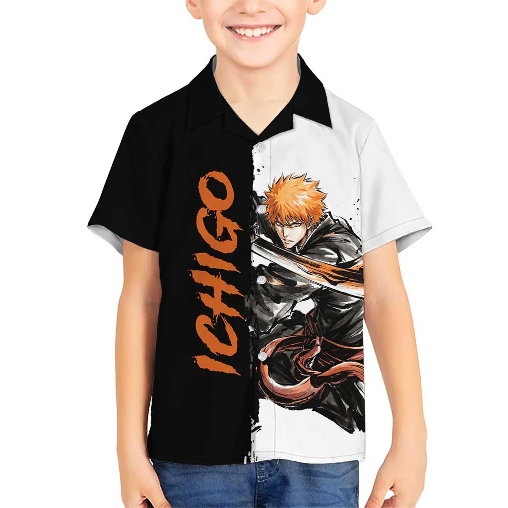 Personalized Ichigo Kurosaki Kid Hawaiian Shirt Ink Splash Anime Brush Style