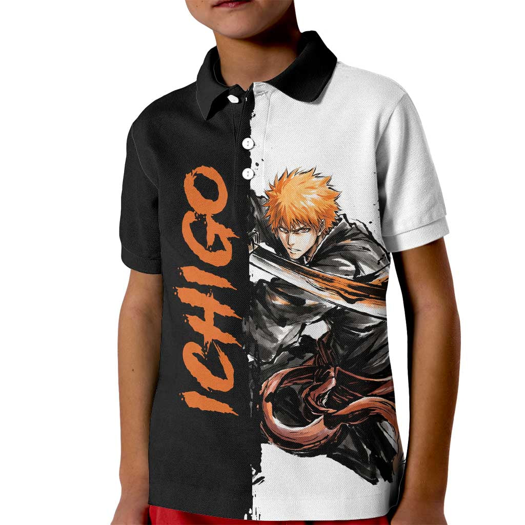 Personalized Ichigo Kurosaki Kid Polo Shirt Ink Splash Anime Brush Style