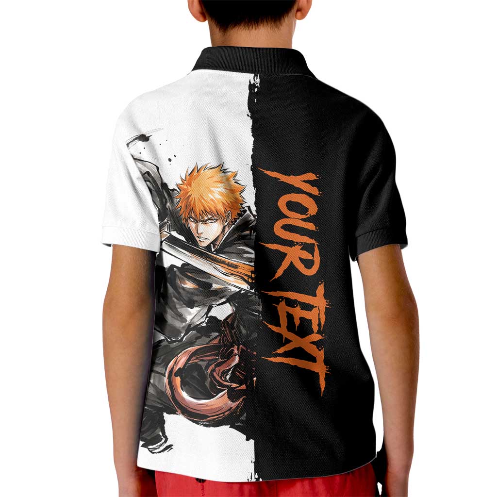 Personalized Ichigo Kurosaki Kid Polo Shirt Ink Splash Anime Brush Style