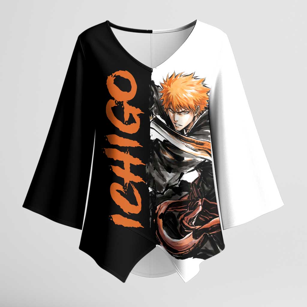 Personalized Ichigo Kurosaki Kimono Sleeve Blouse Ink Splash Anime Brush Style