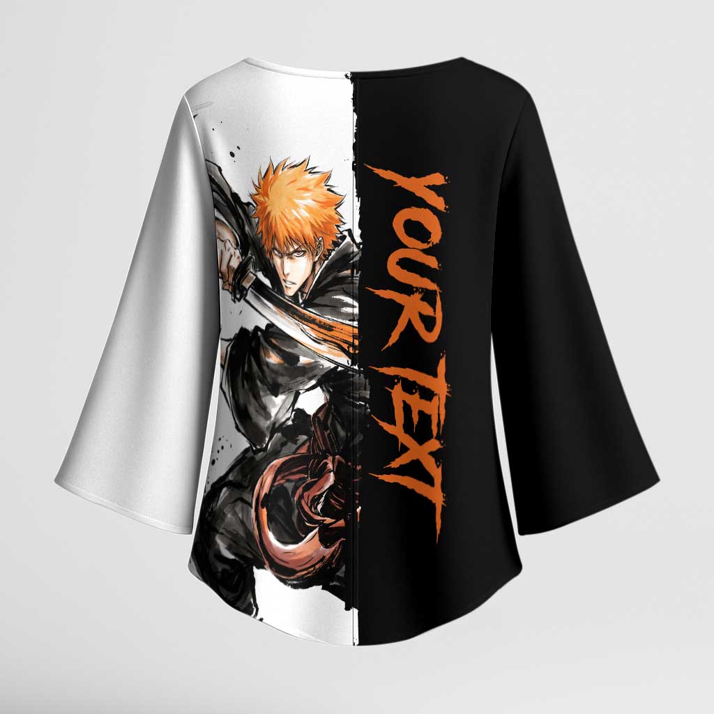 Personalized Ichigo Kurosaki Kimono Sleeve Blouse Ink Splash Anime Brush Style