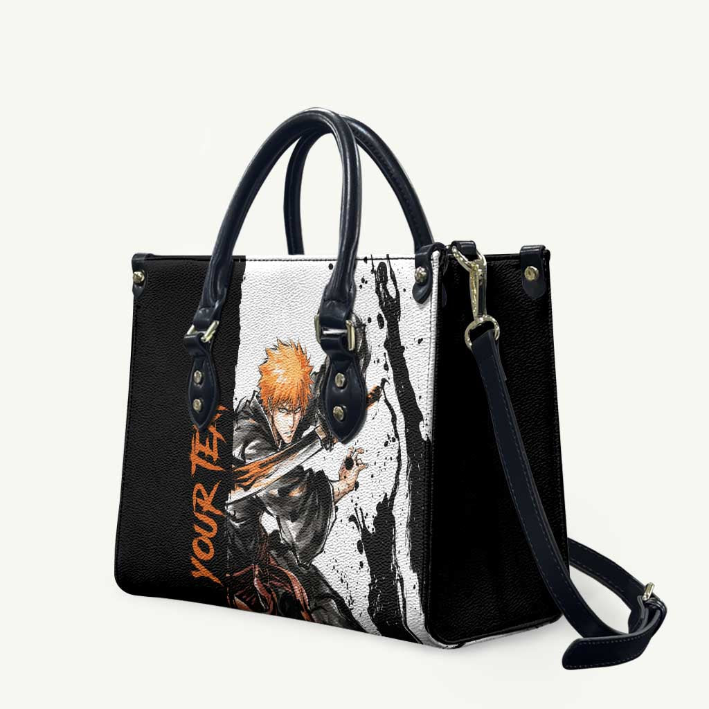 Personalized Ichigo Kurosaki Leather Bag Ink Splash Anime Brush Style