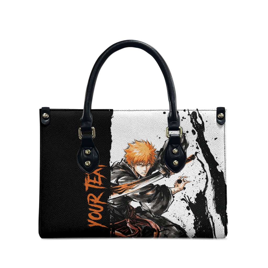 Personalized Ichigo Kurosaki Leather Bag Ink Splash Anime Brush Style