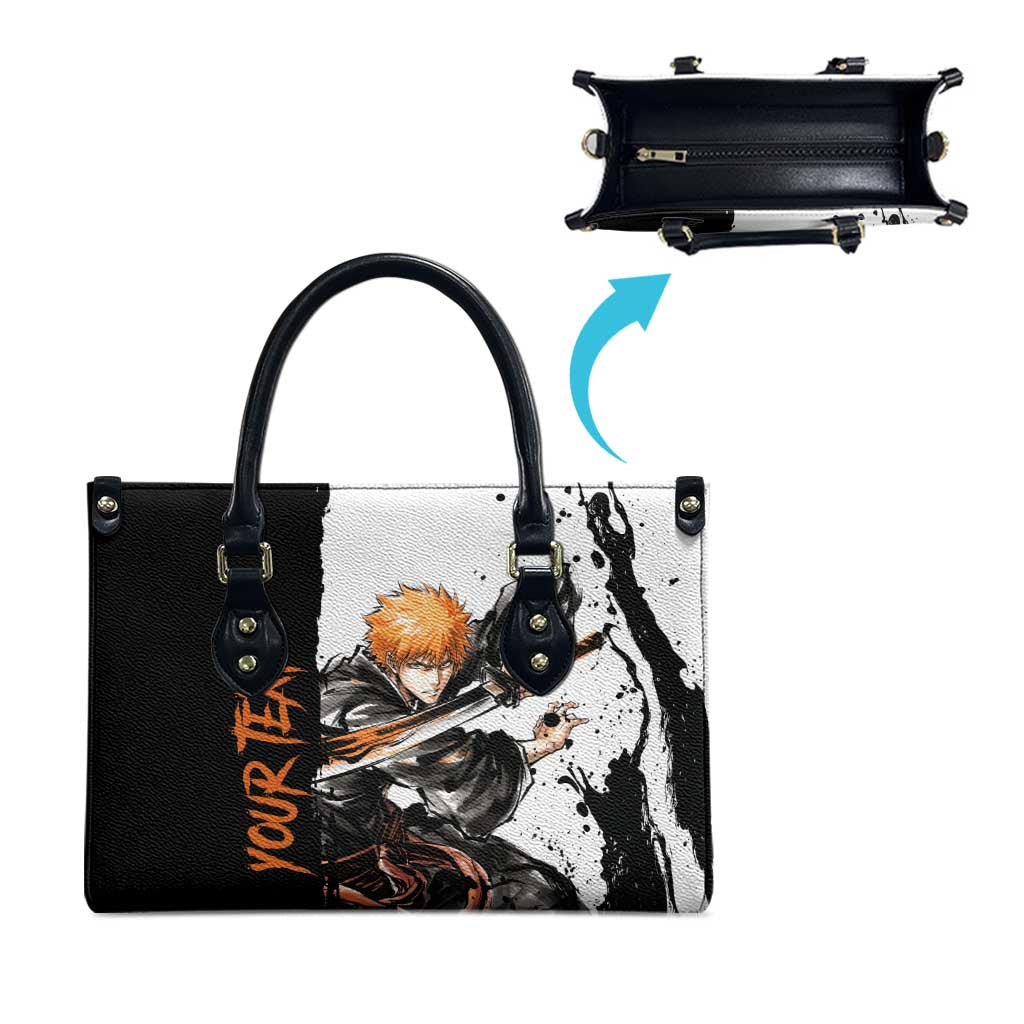 Personalized Ichigo Kurosaki Leather Bag Ink Splash Anime Brush Style