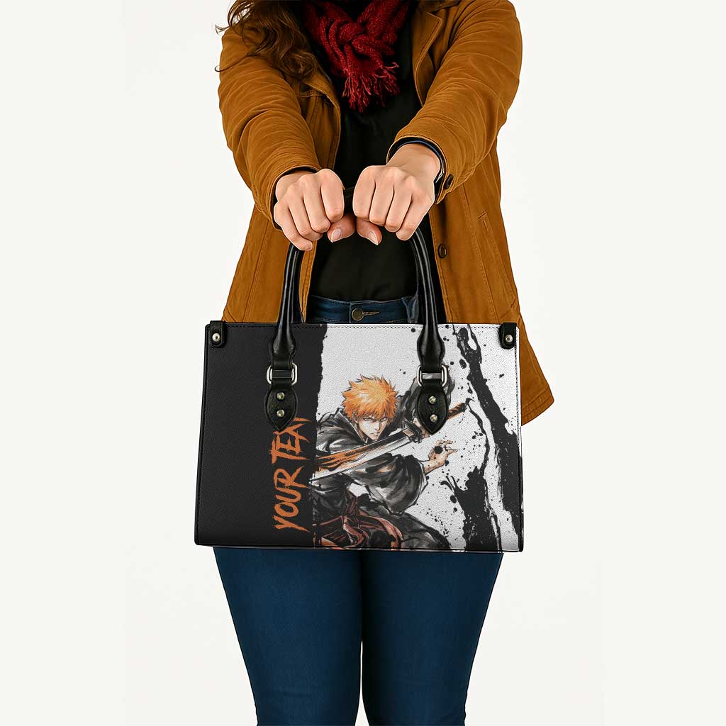 Personalized Ichigo Kurosaki Leather Bag Ink Splash Anime Brush Style