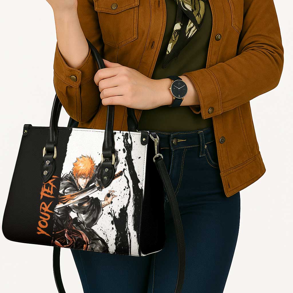 Personalized Ichigo Kurosaki Leather Bag Ink Splash Anime Brush Style