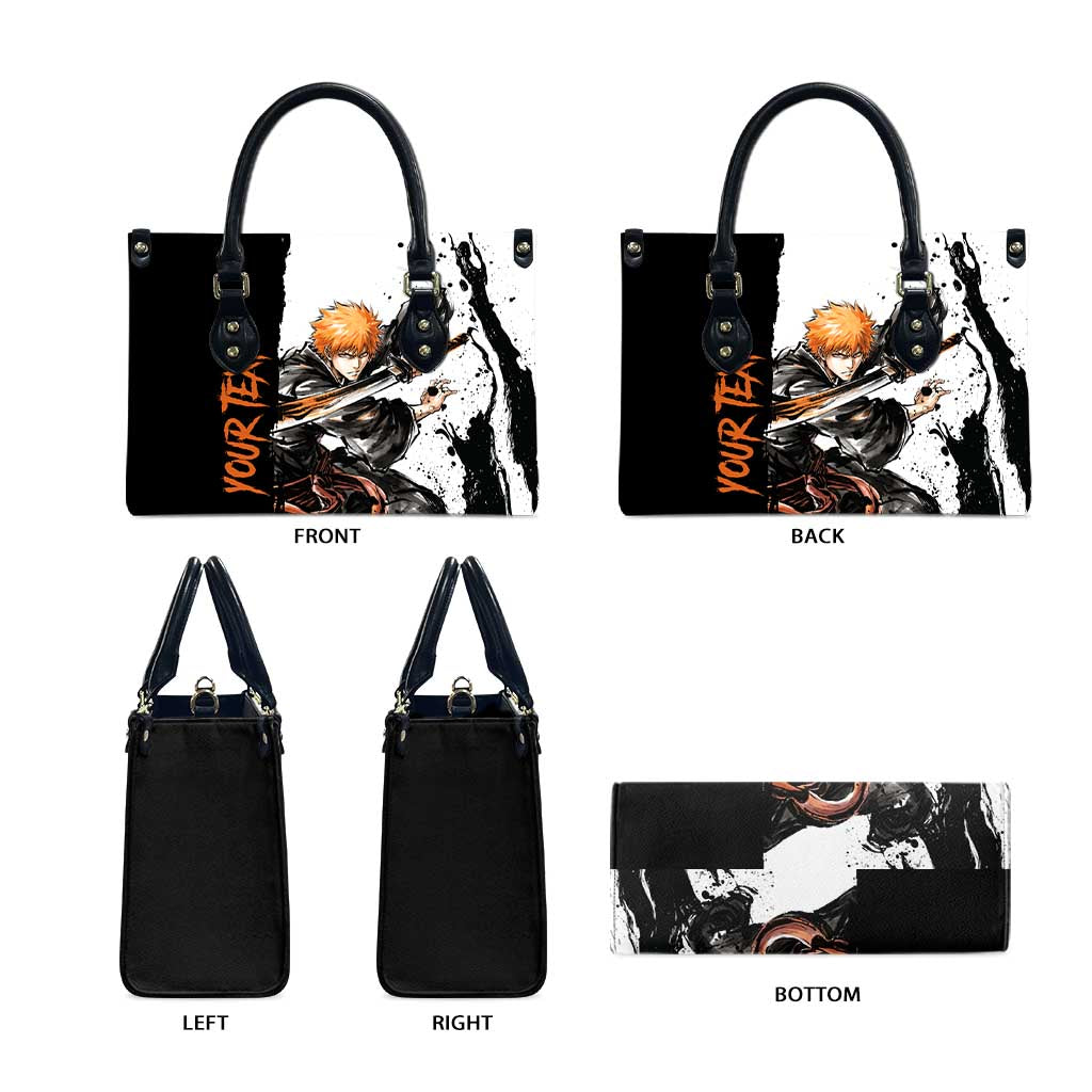 Personalized Ichigo Kurosaki Leather Bag Ink Splash Anime Brush Style