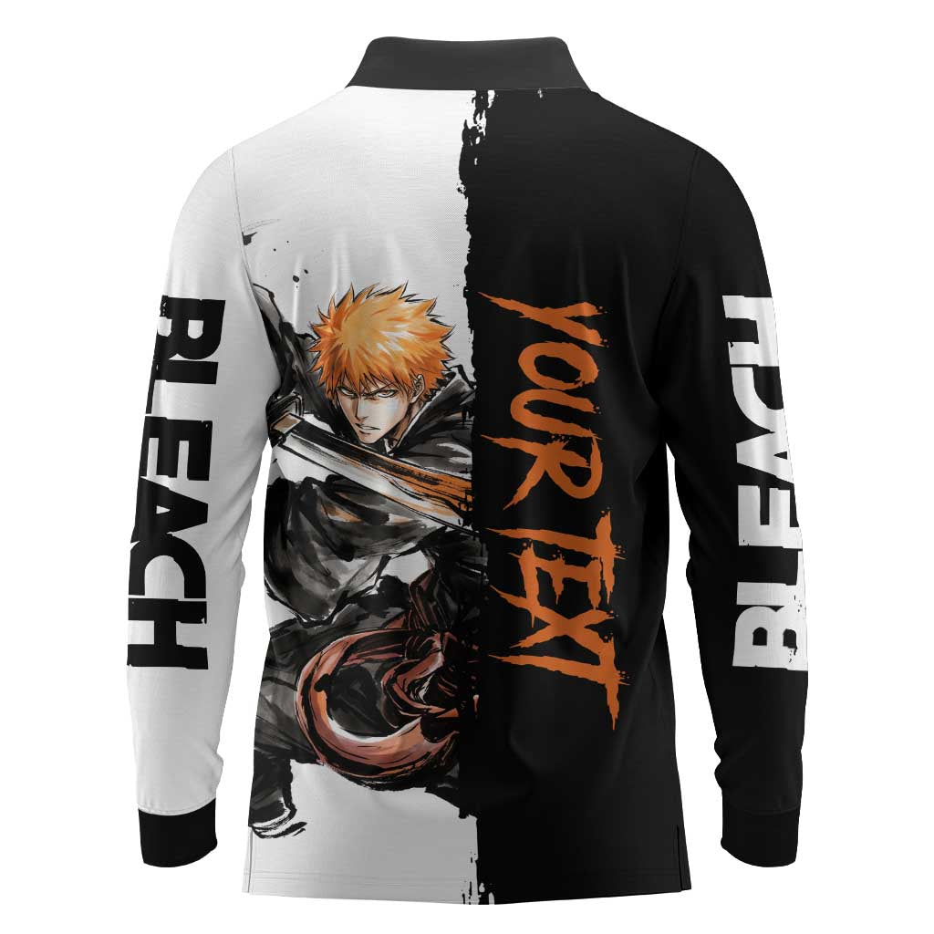 Personalized Ichigo Kurosaki Long Sleeve Polo Shirt Ink Splash Anime Brush Style