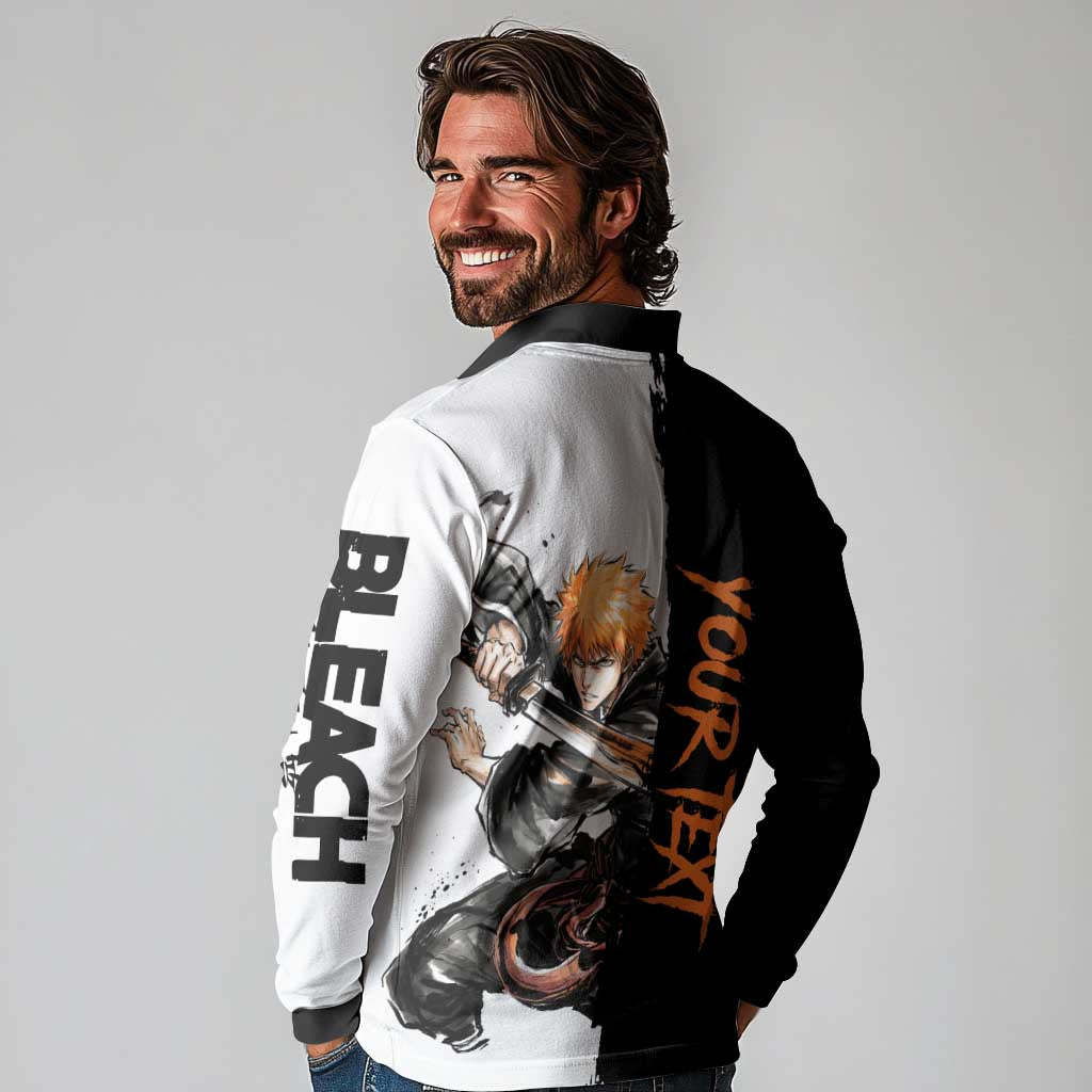 Personalized Ichigo Kurosaki Long Sleeve Polo Shirt Ink Splash Anime Brush Style