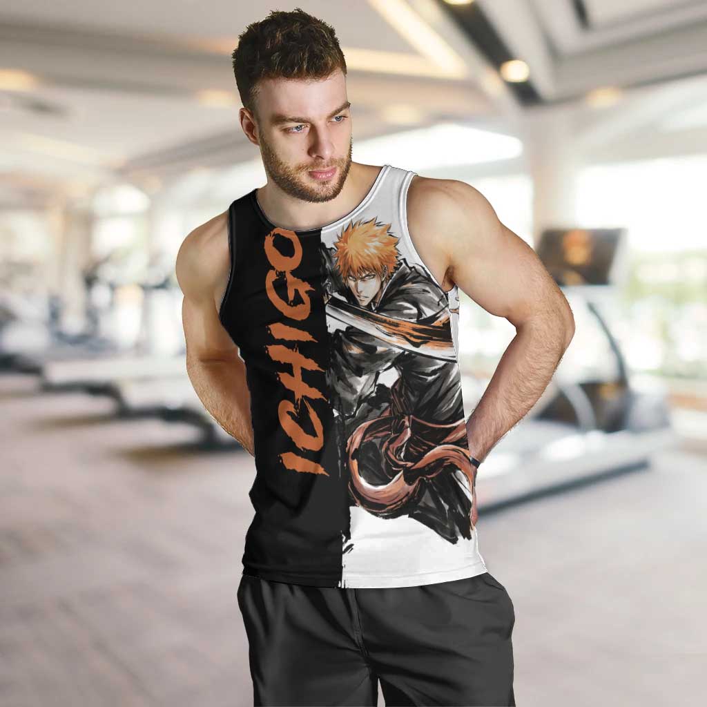 Personalized Ichigo Kurosaki Men Tank Top Ink Splash Anime Brush Style
