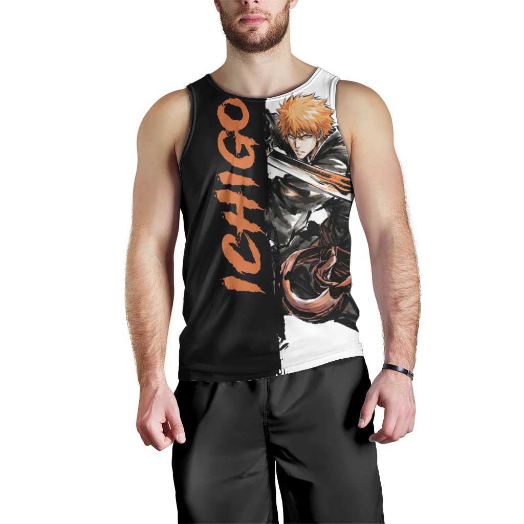 Personalized Ichigo Kurosaki Men Tank Top Ink Splash Anime Brush Style