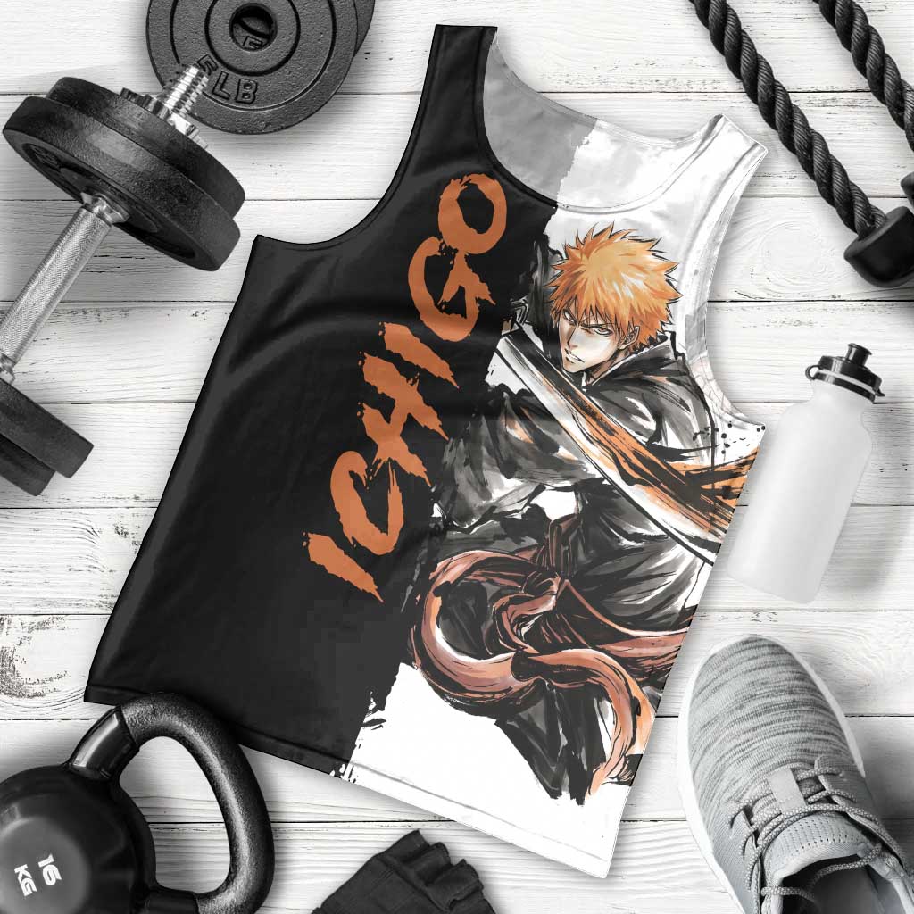 Personalized Ichigo Kurosaki Men Tank Top Ink Splash Anime Brush Style