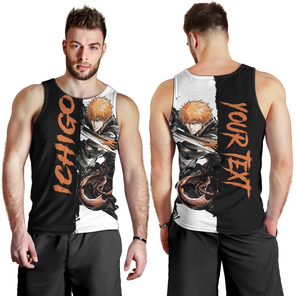 Personalized Ichigo Kurosaki Men Tank Top Ink Splash Anime Brush Style