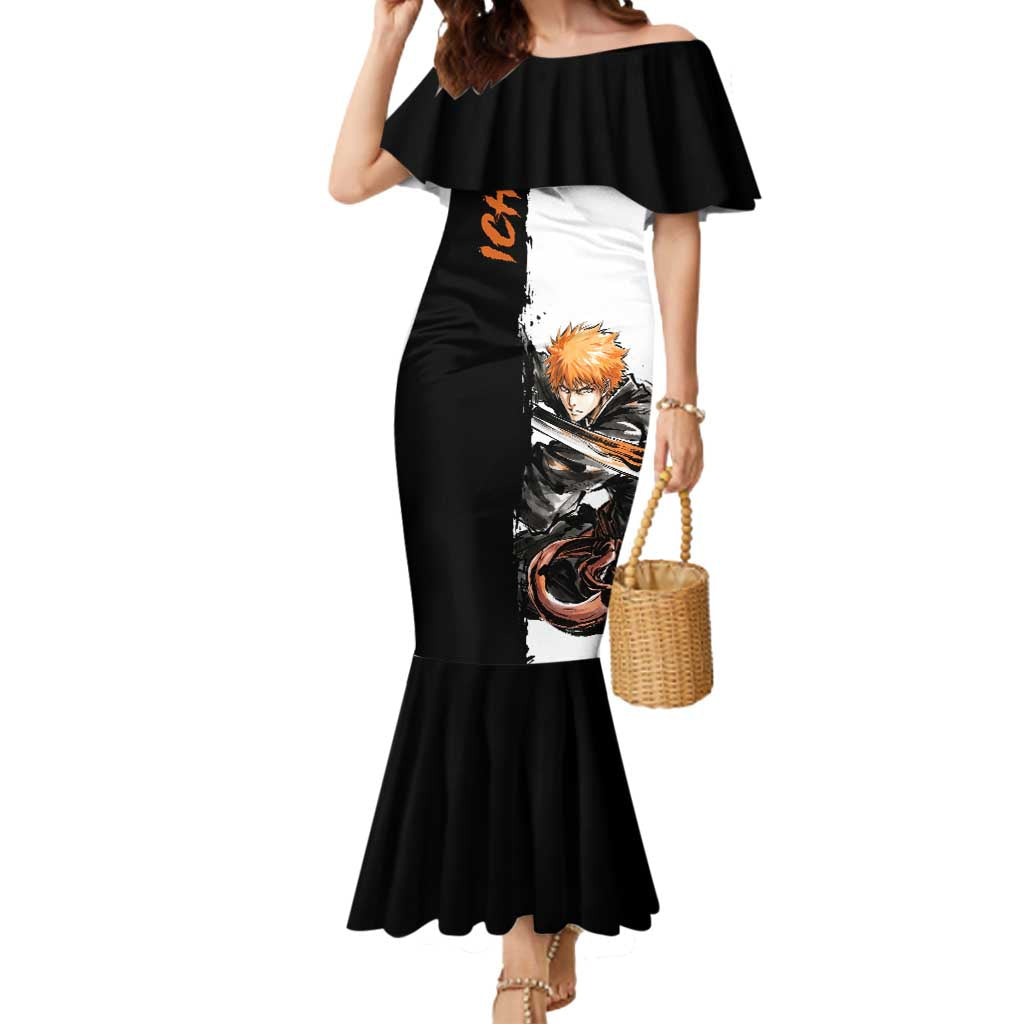 Personalized Ichigo Kurosaki Mermaid Dress Ink Splash Anime Brush Style
