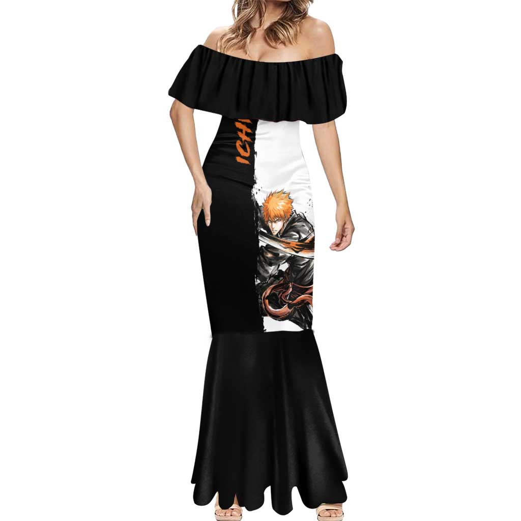Personalized Ichigo Kurosaki Mermaid Dress Ink Splash Anime Brush Style
