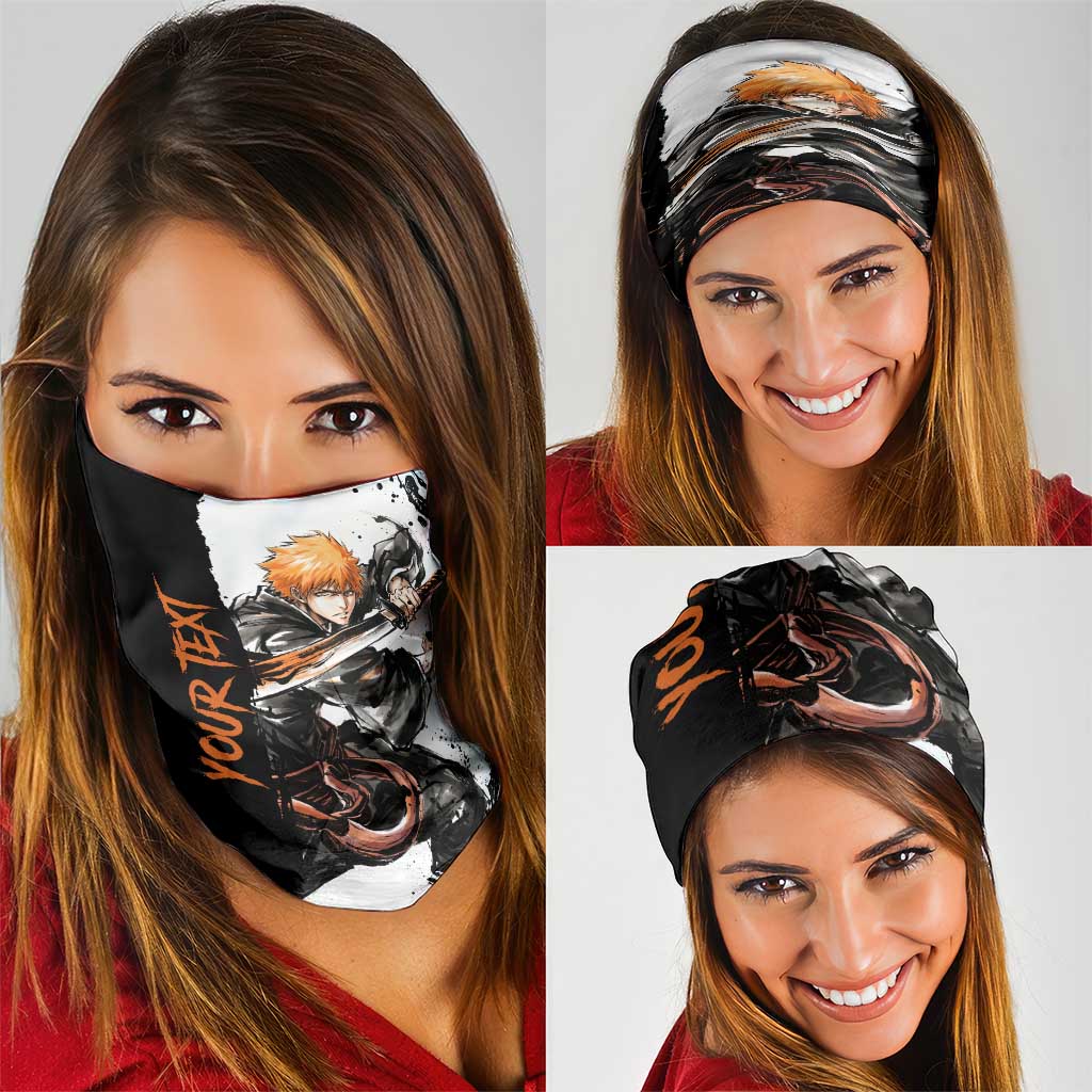 Personalized Ichigo Kurosaki Neck Gaiter Ink Splash Anime Brush Style