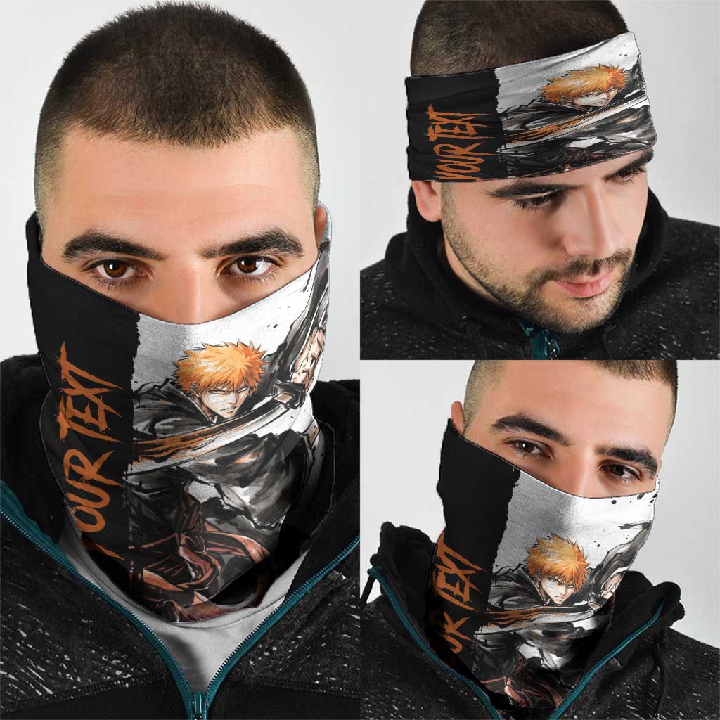 Personalized Ichigo Kurosaki Neck Gaiter Ink Splash Anime Brush Style