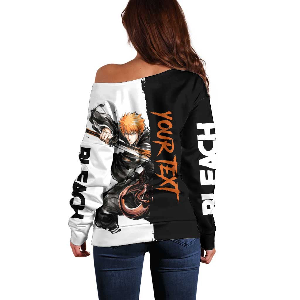 Personalized Ichigo Kurosaki Off Shoulder Sweater Ink Splash Anime Brush Style