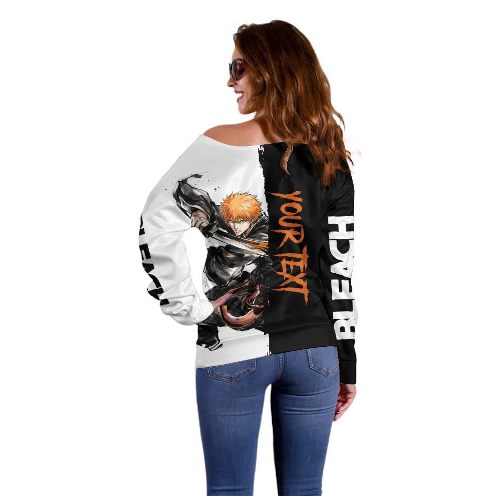 Personalized Ichigo Kurosaki Off Shoulder Sweater Ink Splash Anime Brush Style