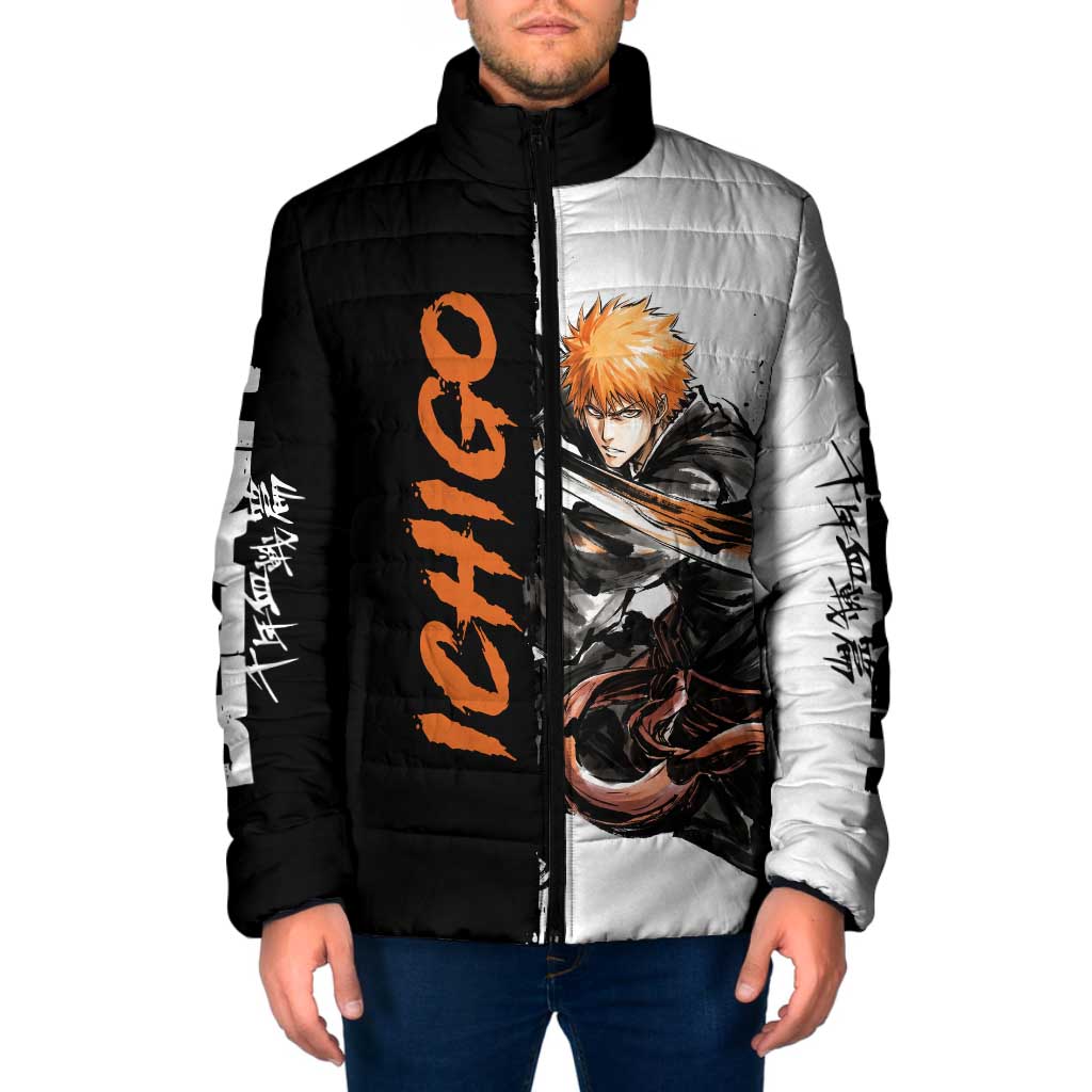 Personalized Ichigo Kurosaki Padded Jacket Ink Splash Anime Brush Style