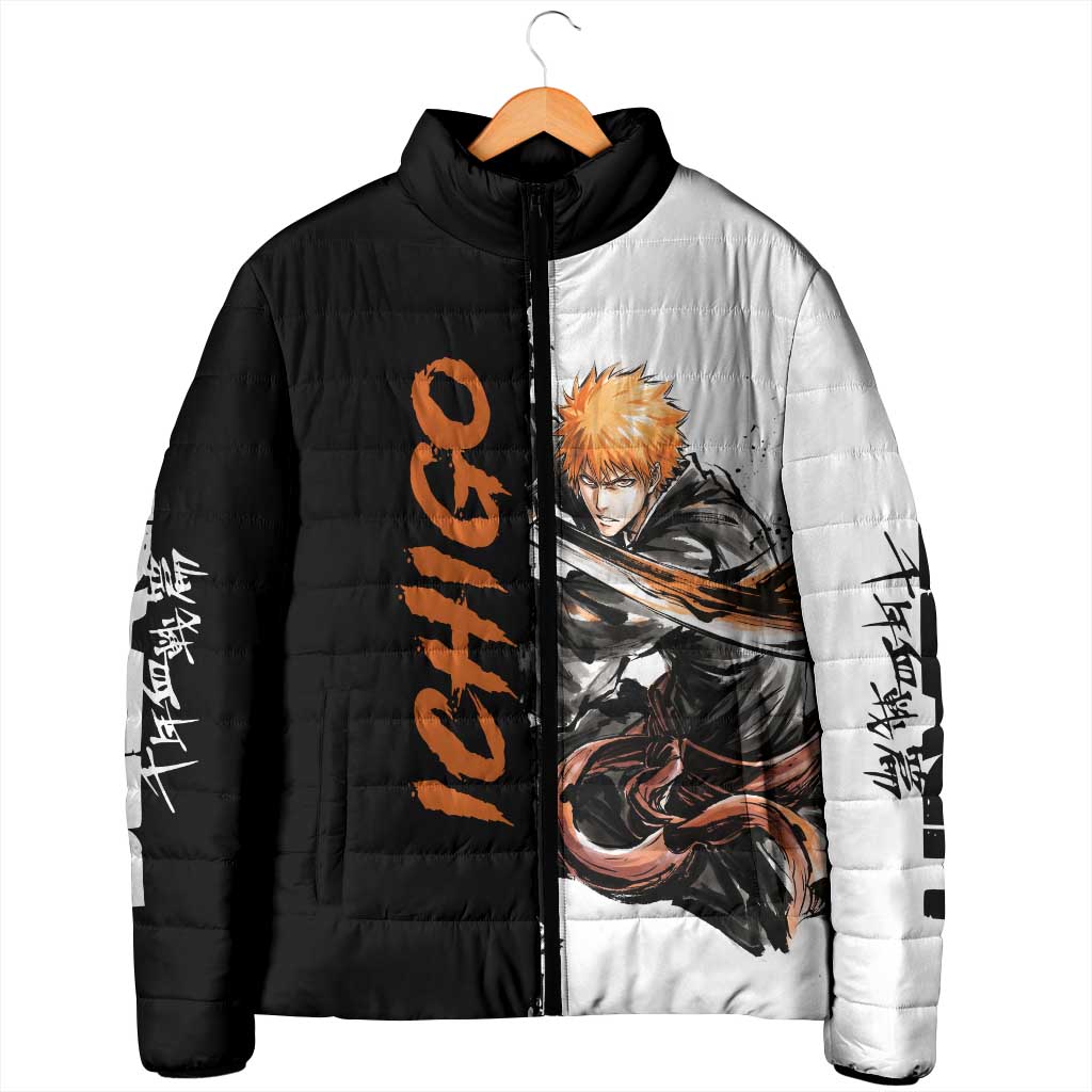 Personalized Ichigo Kurosaki Padded Jacket Ink Splash Anime Brush Style