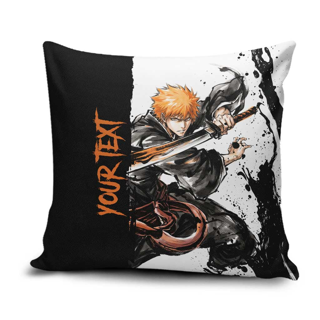 Personalized Ichigo Kurosaki Pillow Cover Ink Splash Anime Brush Style