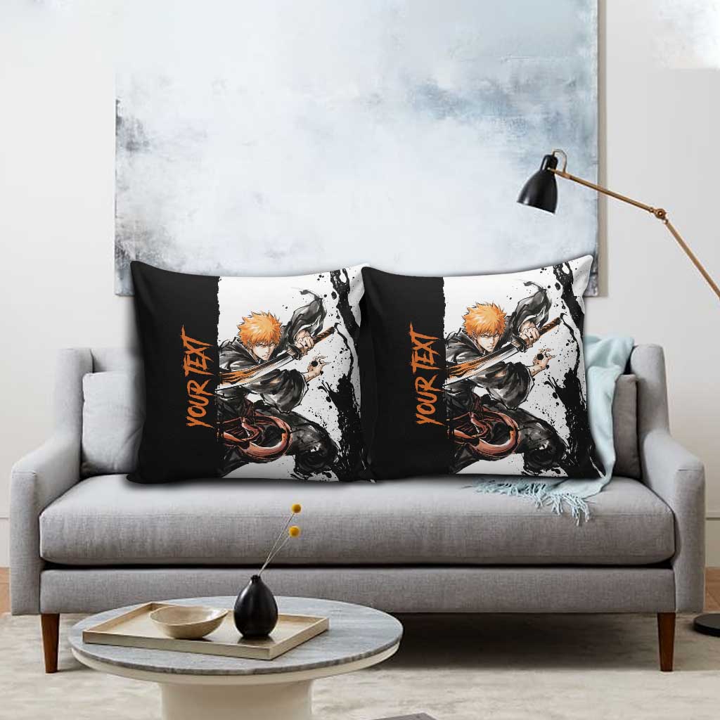 Personalized Ichigo Kurosaki Pillow Cover Ink Splash Anime Brush Style
