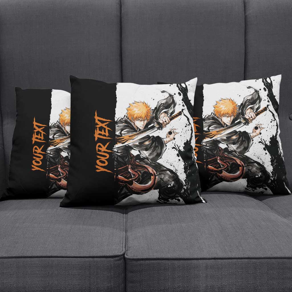 Personalized Ichigo Kurosaki Pillow Cover Ink Splash Anime Brush Style