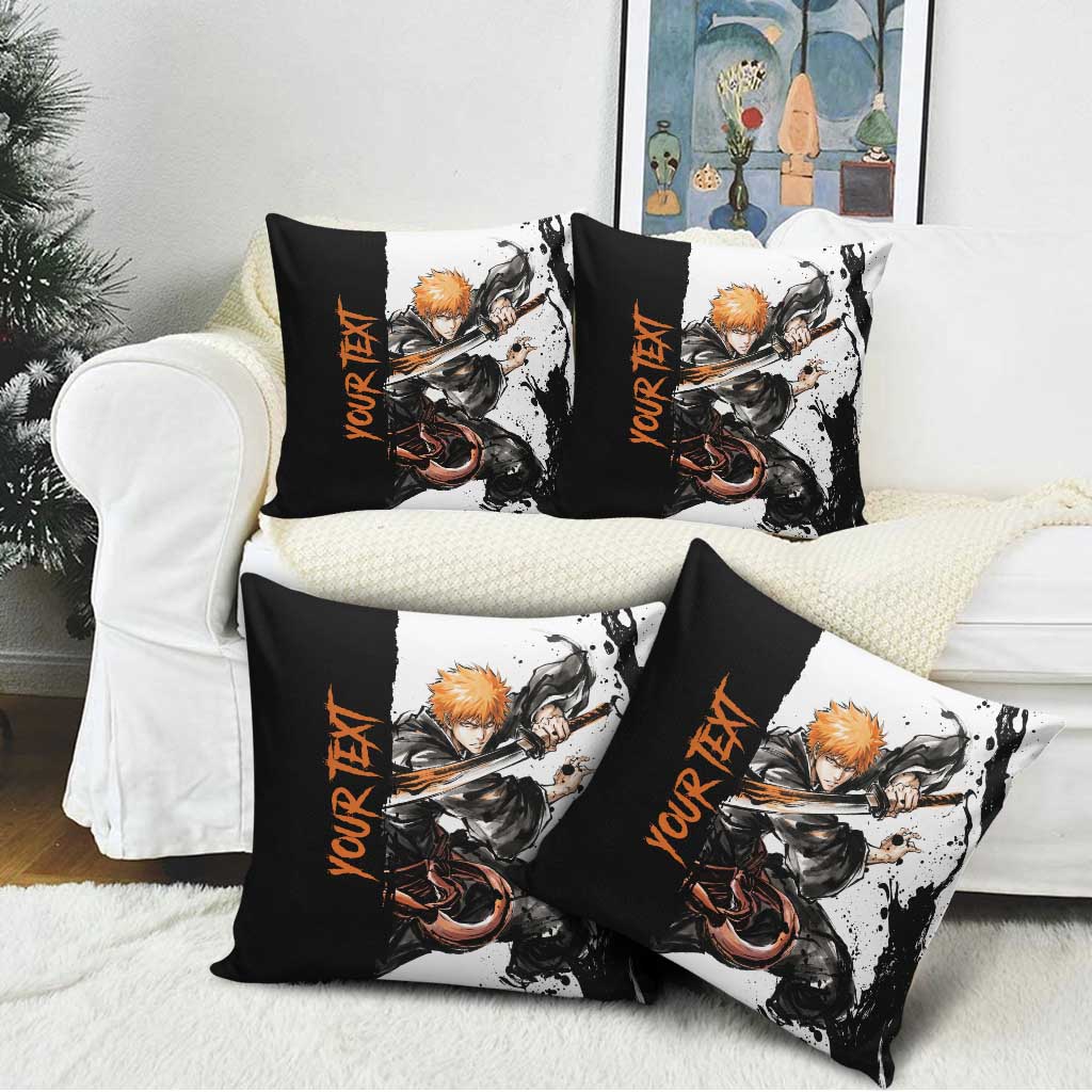 Personalized Ichigo Kurosaki Pillow Cover Ink Splash Anime Brush Style