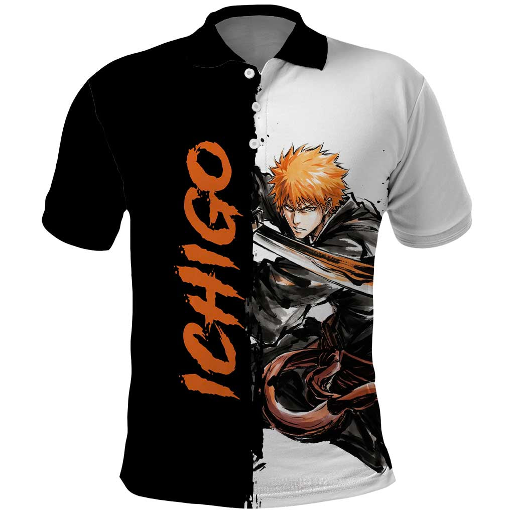 Personalized Ichigo Kurosaki Polo Shirt Ink Splash Anime Brush Style