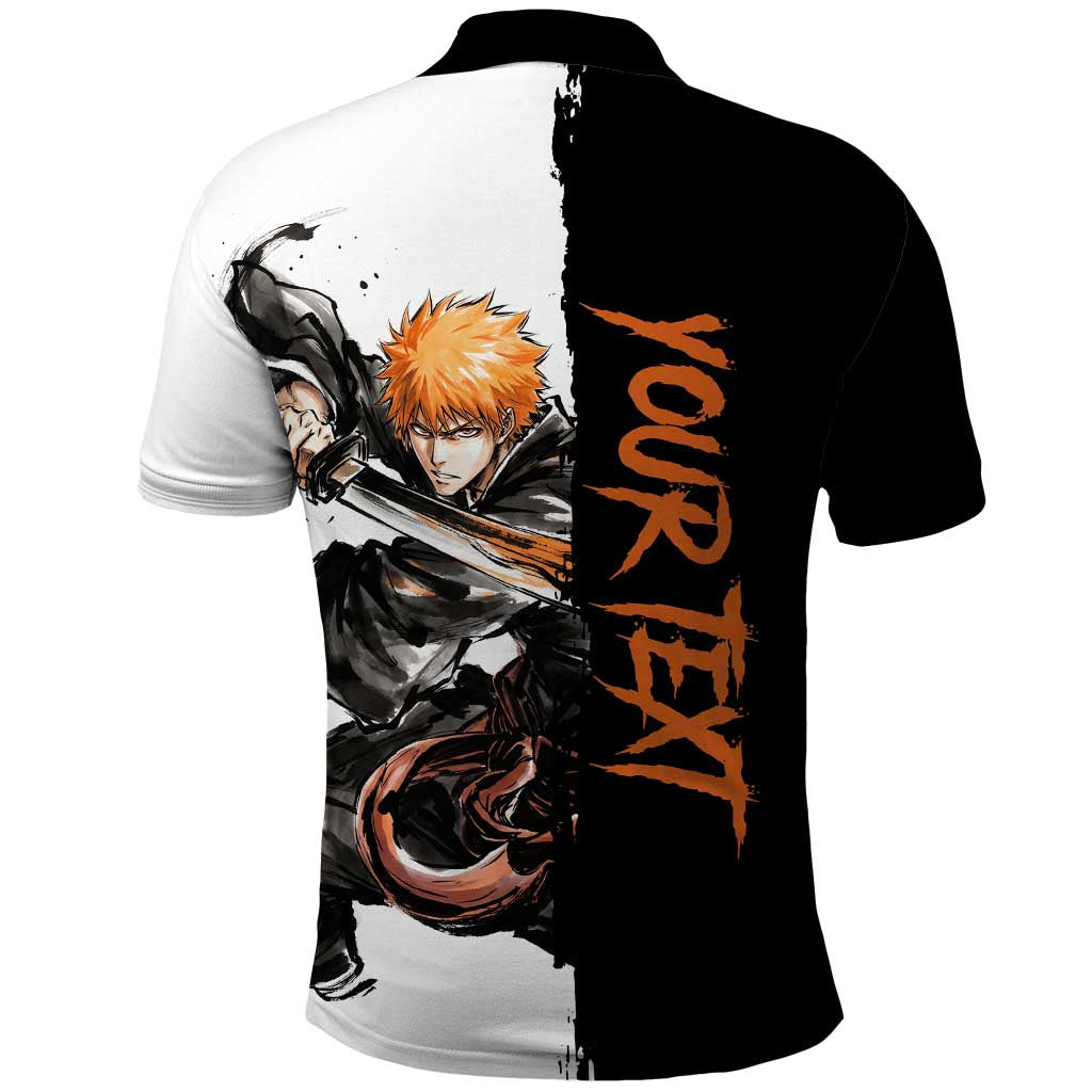 Personalized Ichigo Kurosaki Polo Shirt Ink Splash Anime Brush Style