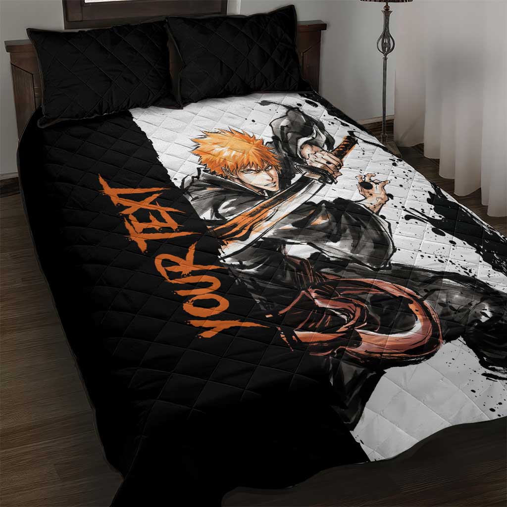 Personalized Ichigo Kurosaki Quilt Bed Set Ink Splash Anime Brush Style